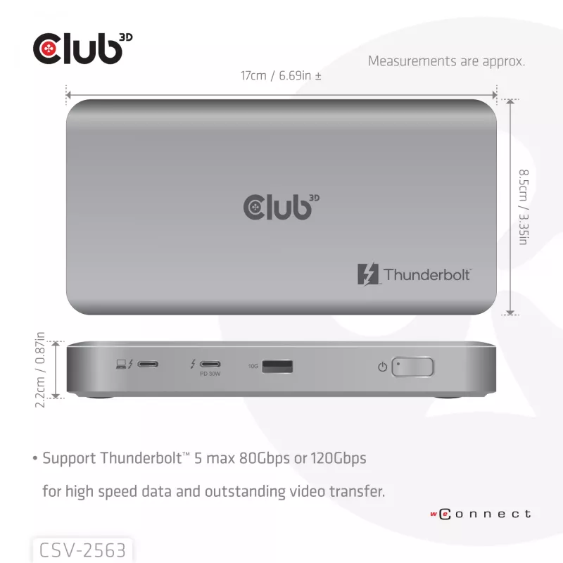 CLUB3D CSV-2563 5-1 Thunderbolt™ 5 Hub Triple video 5K60Hz Thunderbolt™ Share Zertifiziert 180 W