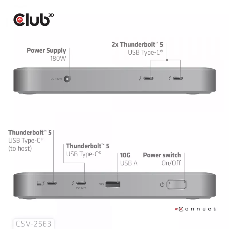CLUB3D CSV-2563 5-1 Thunderbolt™ 5 Hub Triple video 5K60Hz Thunderbolt™ Share Zertifiziert 180 W
