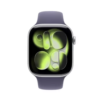 APPLE Watch Series 11 GPS 46mm silbernes Aluminiumgehäuse mit lila Nebel Sportarmband M/L
