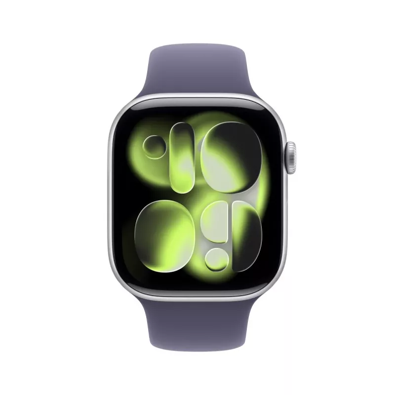 APPLE Watch Series 11 GPS 46mm silbernes Aluminiumgehäuse mit lila Nebel Sportarmband M/L