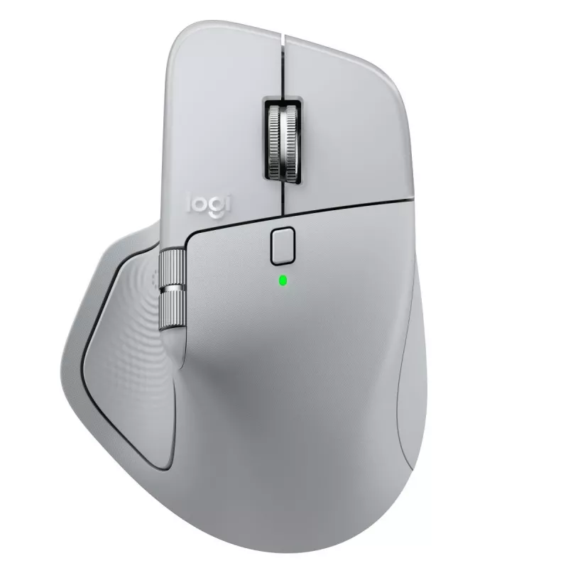 Logitech Maus MX Master 4 — rechtshändig, Laser 8000 DPI, RF Wireless + Bluetooth, 8 Tasten, grau