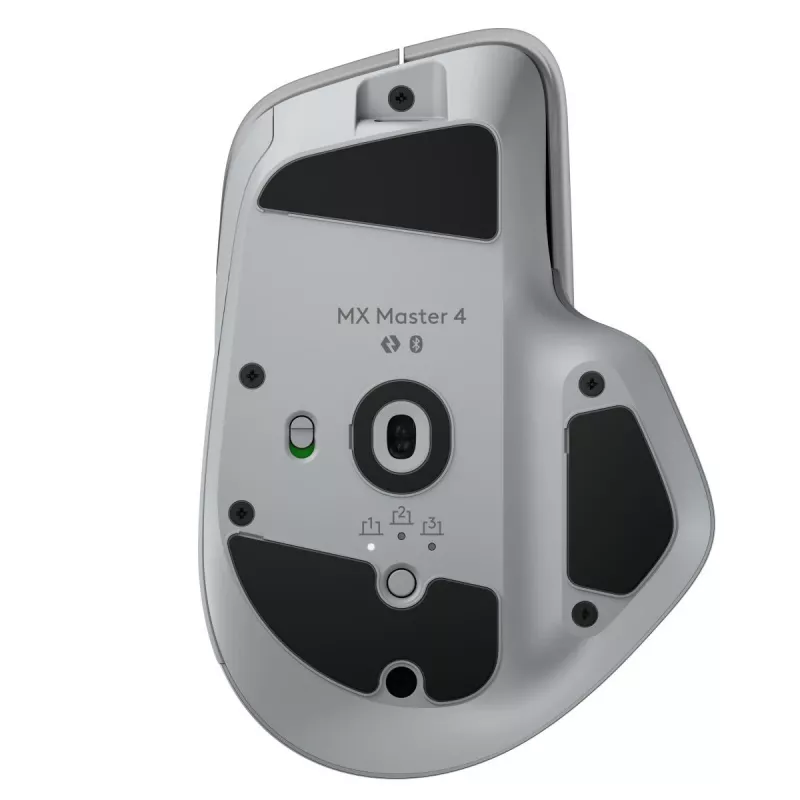 Logitech Maus MX Master 4 — rechtshändig, Laser 8000 DPI, RF Wireless + Bluetooth, 8 Tasten, grau