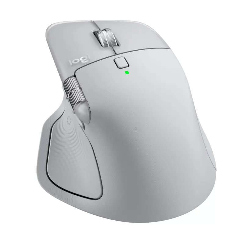 Logitech Maus MX Master 4 — rechtshändig, Laser 8000 DPI, RF Wireless + Bluetooth, 8 Tasten, grau