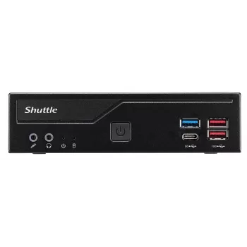 Shuttle Slim PC DH770, S1700, 2x HDMI, 2x DP, 2x 2.5G LAN, 2x COM, 8x USB, 1x 2,5 Zoll, 2x M.2, 24/7 Dauerbetrieb, inkl. VESA