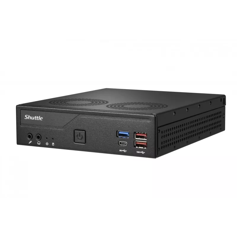 Shuttle Slim PC DH770, S1700, 2x HDMI, 2x DP, 2x 2.5G LAN, 2x COM, 8x USB, 1x 2,5 Zoll, 2x M.2, 24/7 Dauerbetrieb, inkl. VESA