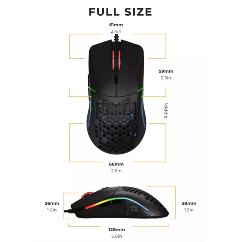 Glorious Gaming Glorious Model O Maus Regular (Schwarz), Rechtshändig, Optisch, USB Typ-A, 12000 DPI, Schwarz