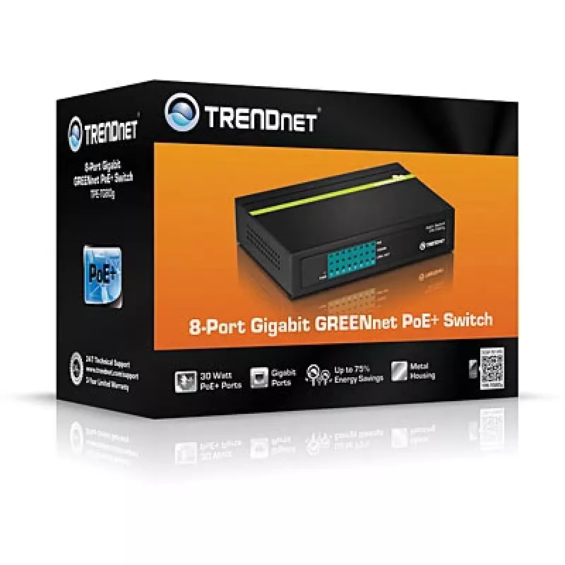 TRENDNET PoE+ Switch 8-Port Gigabit Greennet 8x GbE PoE+