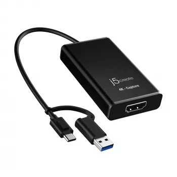 j5create JVA11-N 4K HDMI™ Capture Adapter, Schwarz, USB 3.2 Gen 1 (3.1 Gen 1), 3840 x 2160 Pixel, Aluminium, 0,19 m, Taiwan