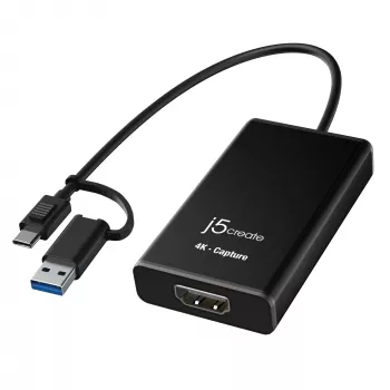j5create JVA11-N 4K HDMI™ Capture Adapter, Schwarz, USB 3.2 Gen 1 (3.1 Gen 1), 3840 x 2160 Pixel, Aluminium, 0,19 m, Taiwan