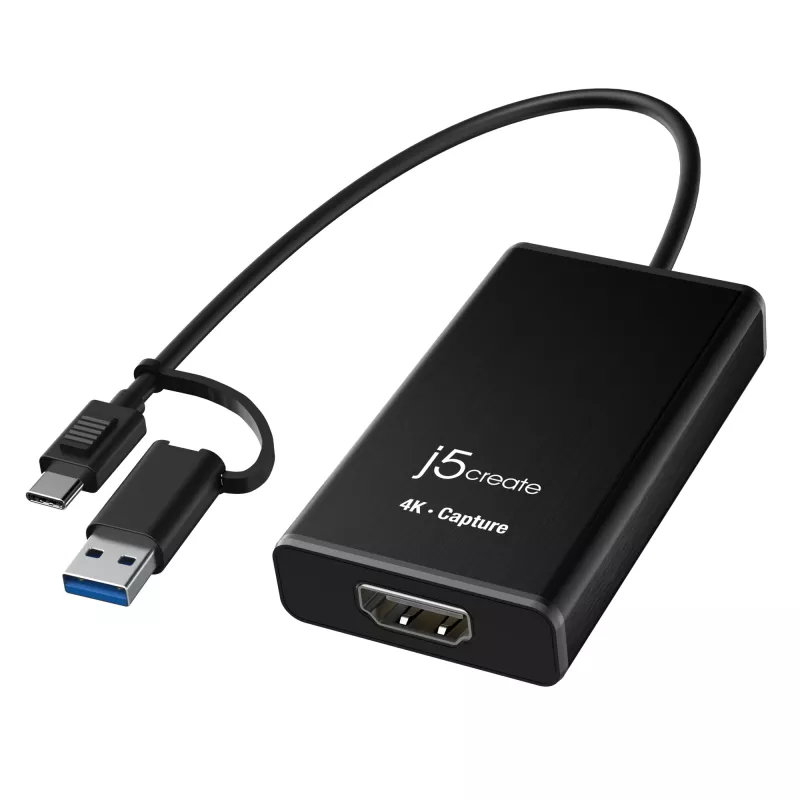 j5create JVA11-N 4K HDMI™ Capture Adapter, Schwarz, USB 3.2 Gen 1 (3.1 Gen 1), 3840 x 2160 Pixel, Aluminium, 0,19 m, Taiwan