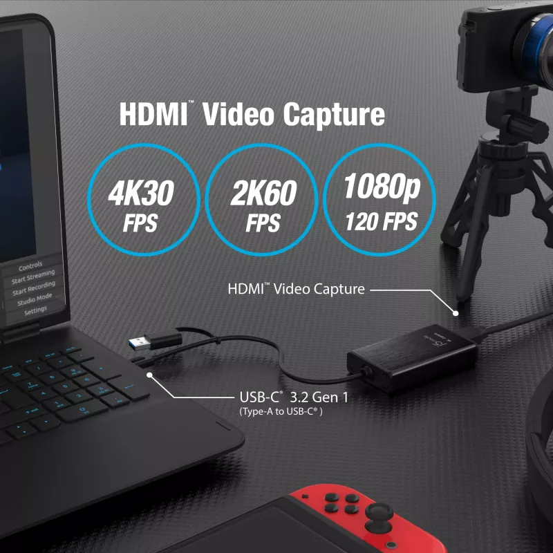 j5create JVA11-N 4K HDMI™ Capture Adapter, Schwarz, USB 3.2 Gen 1 (3.1 Gen 1), 3840 x 2160 Pixel, Aluminium, 0,19 m, Taiwan