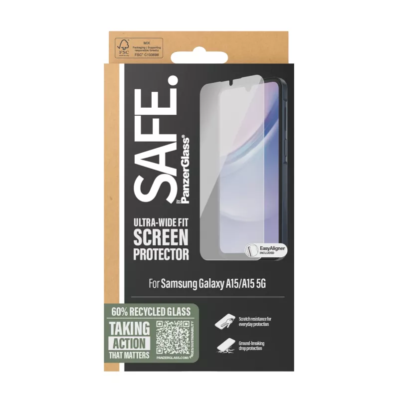 PanzerGlass SAFE. by ® Displayschutzfolie für Samsung Galaxy A15 | A15 5G | Ultra-Wide Fit mit EasyAligner