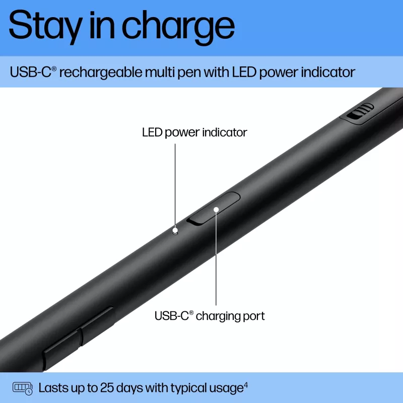 HP 705 Wiederaufladbarer Multi-Pen, Laptop, HP, Schwarz, Integriert, Lithium-Ionen (Li-Ion), China