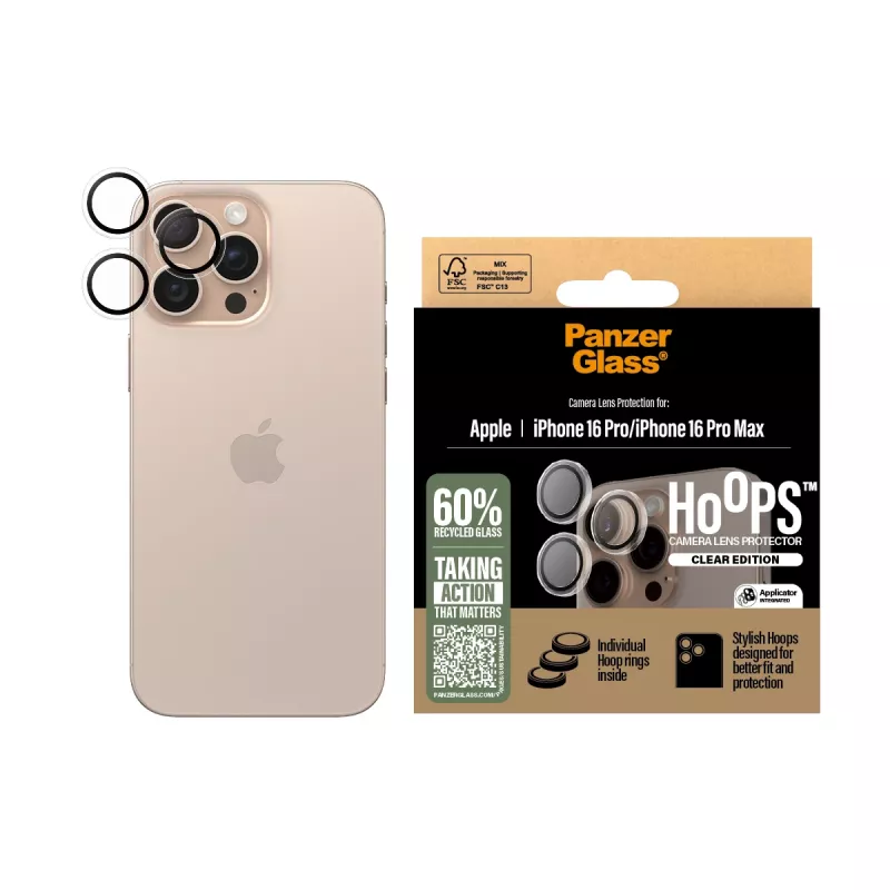 PanzerGlass ® Hoops® Kameralinsen-Schutz Transparent iPhone 16 Pro | 16 Pro Max