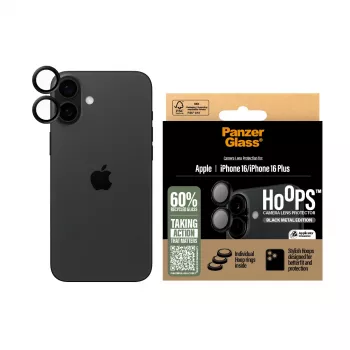 PanzerGlass ® Hoops® Kameralinsenschutz Schwarz iPhone 16 | 16 Plus