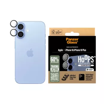 PanzerGlass ® Hoops® Kamera-Linsenschutz Transparent für iPhone 16 | 16 Plus