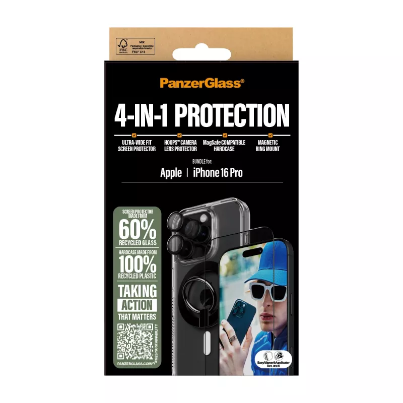 PanzerGlass ® 4-in-1-Schutzbundle iPhone 16 Pro, Apple, Apple - iPhone 16 Pro, Trockenanwendung, Kratzfest, Stoßfest, Transparent, 1 Stück