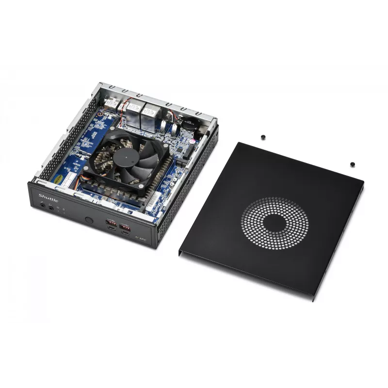 Shuttle Slim AI PC DN11H7 Intel Core Ultra 7 155H, Intel Arc Grafik, 2xHDMI, 2x DP, 4x 2.5 Gbit LAN, VESA, 24/7 Dauerbetrieb