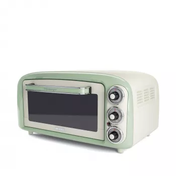 Ariete 979 Design Elektrobackofen 18 Liter, geeignet für 30 cm Pizza, 1380 W, 3 Einschubebenen, 60 Minuten Timer, Edelstahl, Pastellgrün