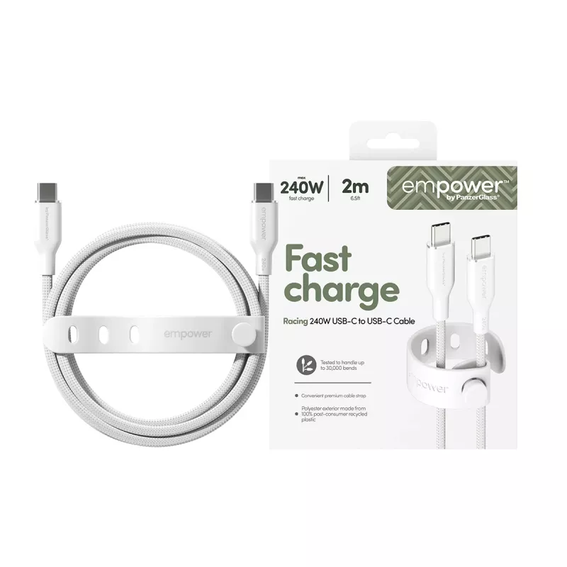 PanzerGlass empower™ by ® Racing 240W USB-C-auf-USB-C-Kabel | USB 2.0 | 2 m | Silberweiß