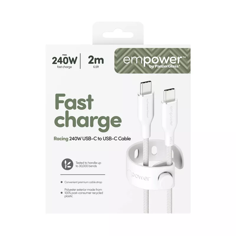 PanzerGlass empower™ by ® Racing 240W USB-C-auf-USB-C-Kabel | USB 2.0 | 2 m | Silberweiß