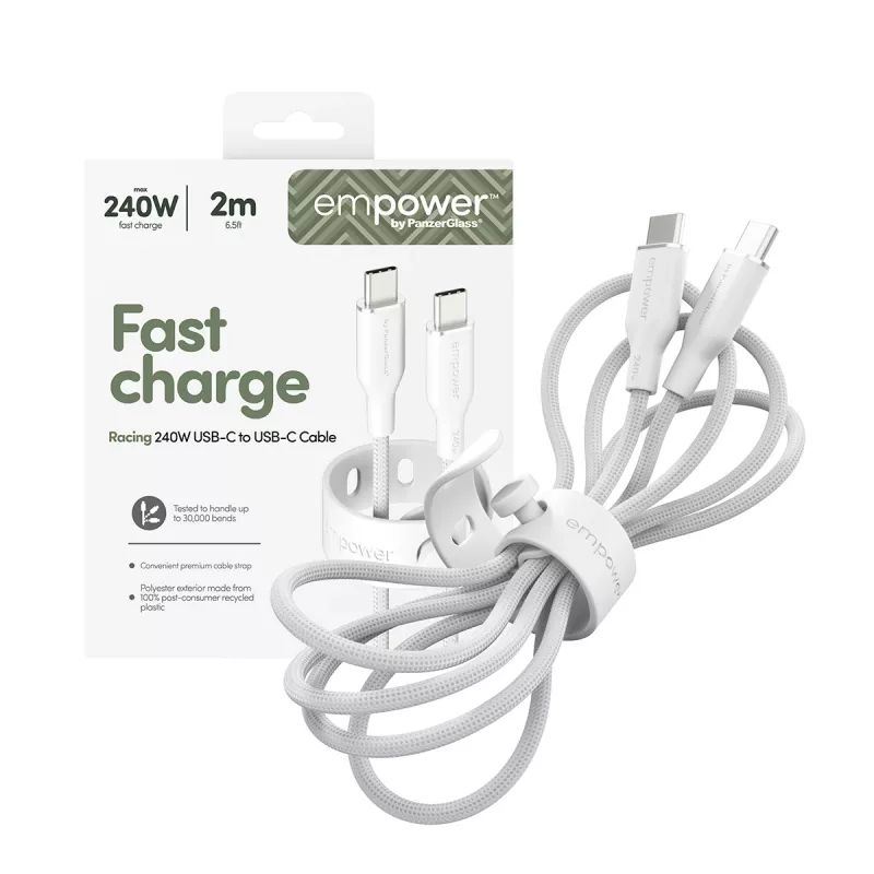 PanzerGlass empower™ by ® Racing 240W USB-C-auf-USB-C-Kabel | USB 2.0 | 2 m | Silberweiß
