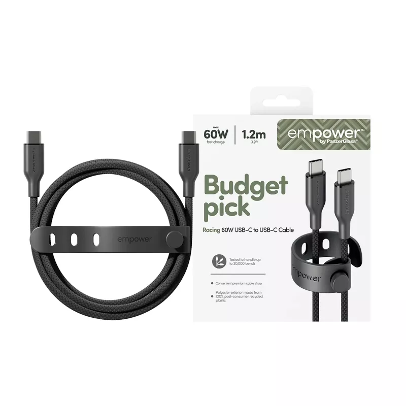 PanzerGlass empower™ by ® Racing 60W USB-C-auf-USB-C-Kabel | USB 2.0 | 1,2 m | Space Schwarz
