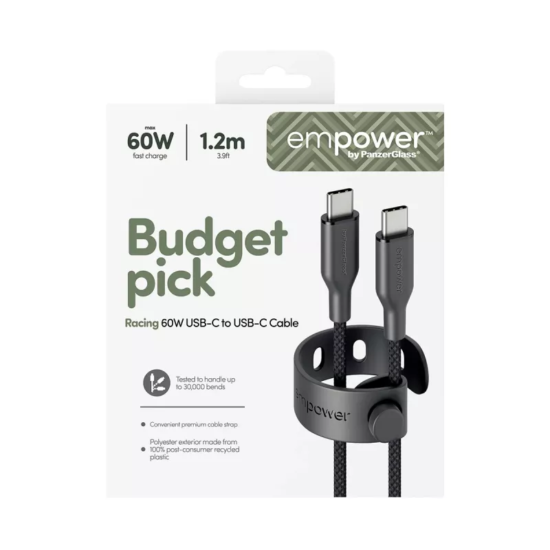 PanzerGlass empower™ by ® Racing 60W USB-C-auf-USB-C-Kabel | USB 2.0 | 1,2 m | Space Schwarz
