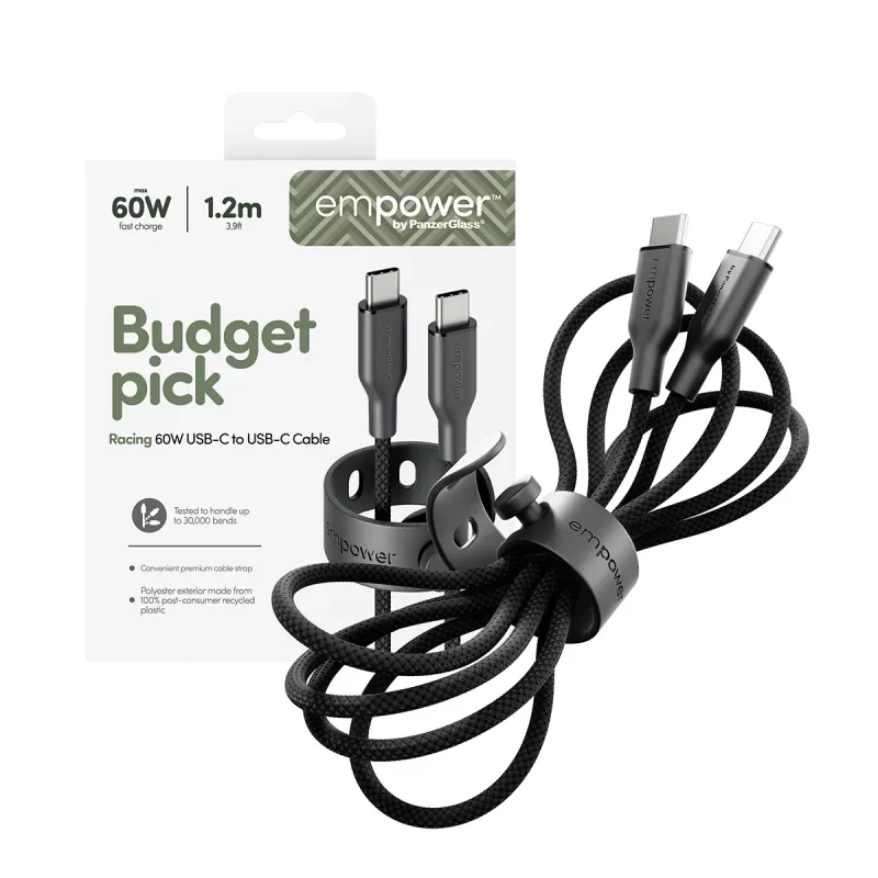 PanzerGlass empower™ by ® Racing 60W USB-C-auf-USB-C-Kabel | USB 2.0 | 1,2 m | Space Schwarz