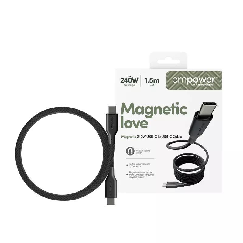 PanzerGlass empower™ by ® Magnetic 240W USB-C to USB-C Kabel | USB 2.0 | 1,5 m | Space Schwarz