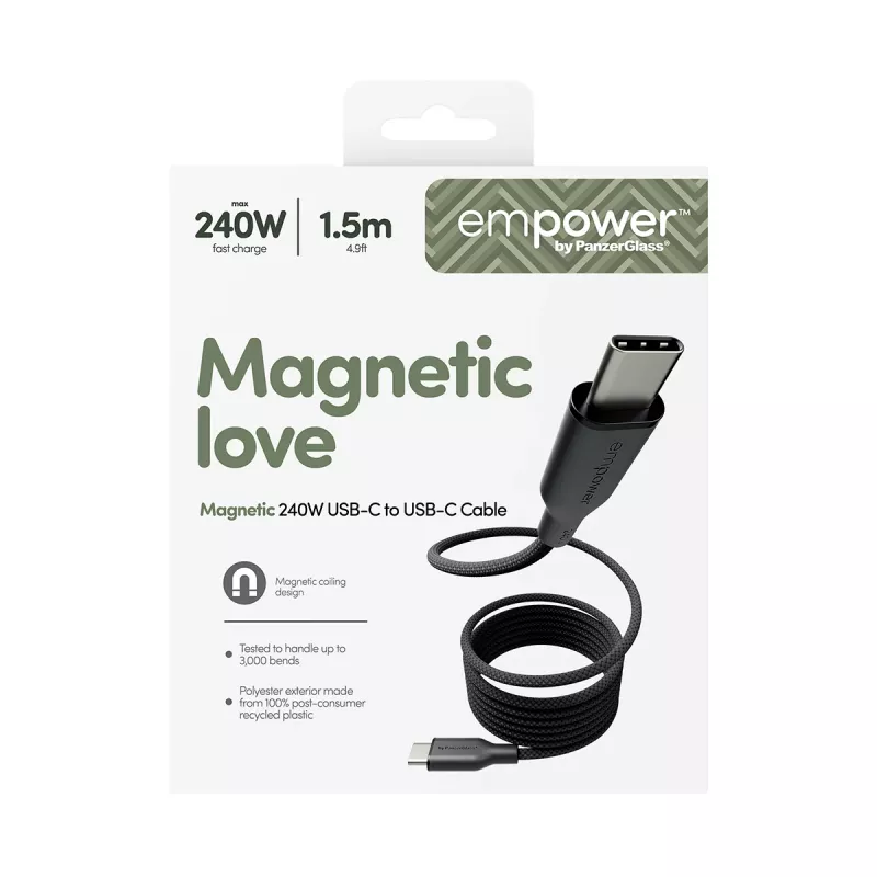 PanzerGlass empower™ by ® Magnetic 240W USB-C to USB-C Kabel | USB 2.0 | 1,5 m | Space Schwarz