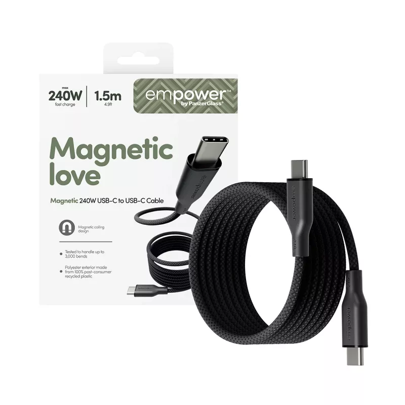 PanzerGlass empower™ by ® Magnetic 240W USB-C to USB-C Kabel | USB 2.0 | 1,5 m | Space Schwarz