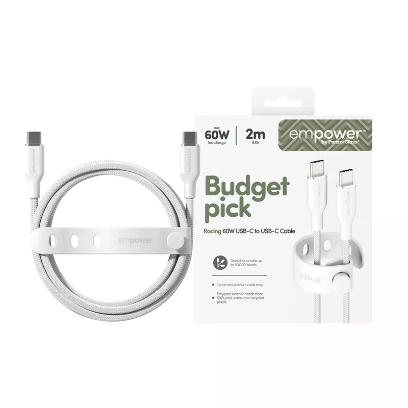 PanzerGlass empower™ by ® Racing 60W USB-C-auf-USB-C-Kabel | USB 2.0 | 2 m | Silberweiß