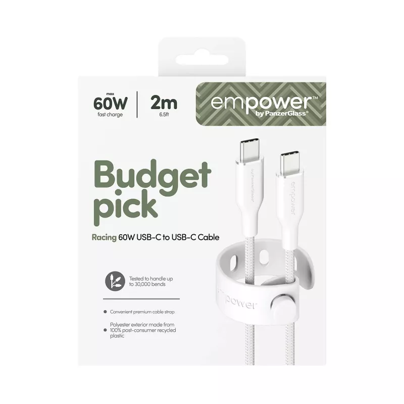 PanzerGlass empower™ by ® Racing 60W USB-C-auf-USB-C-Kabel | USB 2.0 | 2 m | Silberweiß