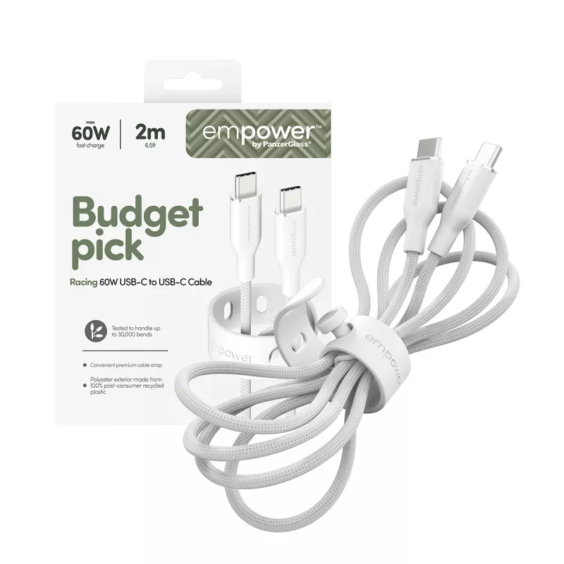 PanzerGlass empower™ by ® Racing 60W USB-C-auf-USB-C-Kabel | USB 2.0 | 2 m | Silberweiß