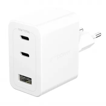 PanzerGlass empower™ by ® Turbo 70W Multiple Charger incl. 2 x USB-C + USB-A | EU Plug | Silver White