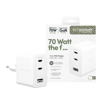 PanzerGlass empower™ by ® Turbo 70W Multiple Charger incl. 2 x USB-C + USB-A | EU Plug | Silver White