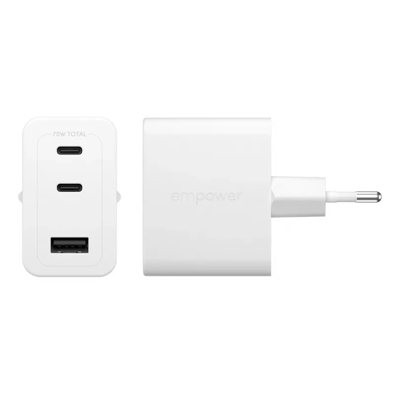 PanzerGlass empower™ by ® Turbo 70W Multiple Charger incl. 2 x USB-C + USB-A | EU Plug | Silver White