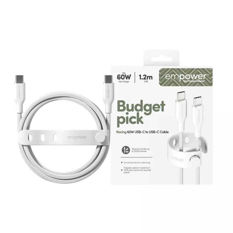 PanzerGlass empower™ by ® Racing 60W USB-C-zu-USB-C-Kabel | USB 2.0 | 1,2 m | Silberweiß