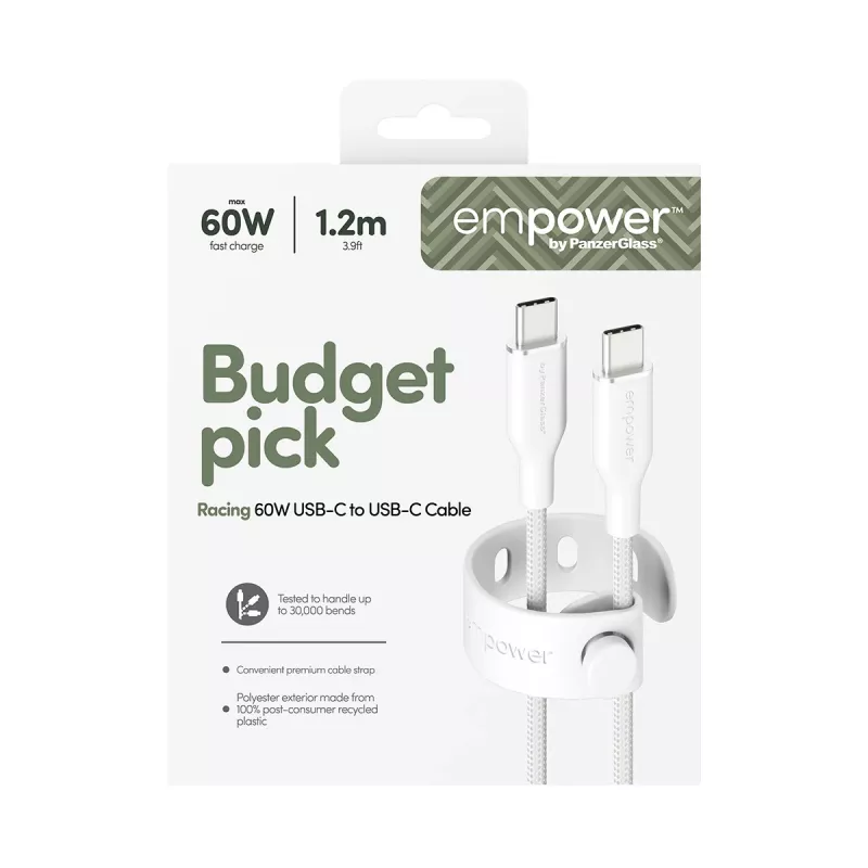 PanzerGlass empower™ by ® Racing 60W USB-C-zu-USB-C-Kabel | USB 2.0 | 1,2 m | Silberweiß