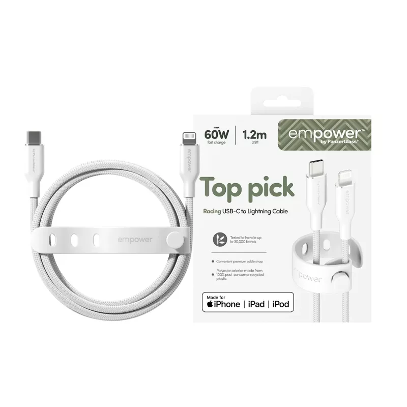 PanzerGlass empower™ by ® Racing 60W USB-C auf Lightning Kabel | USB 2.0 | 1,2 m | Silberweiß