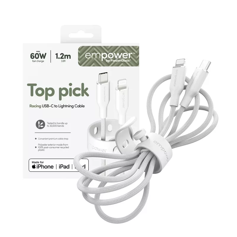 PanzerGlass empower™ by ® Racing 60W USB-C auf Lightning Kabel | USB 2.0 | 1,2 m | Silberweiß