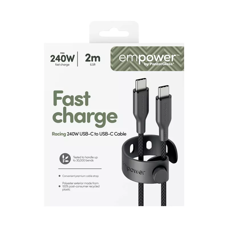 PanzerGlass empower™ by ® Racing 240W USB-C-auf-USB-C-Kabel | USB 2.0 | 2M | Space Schwarz
