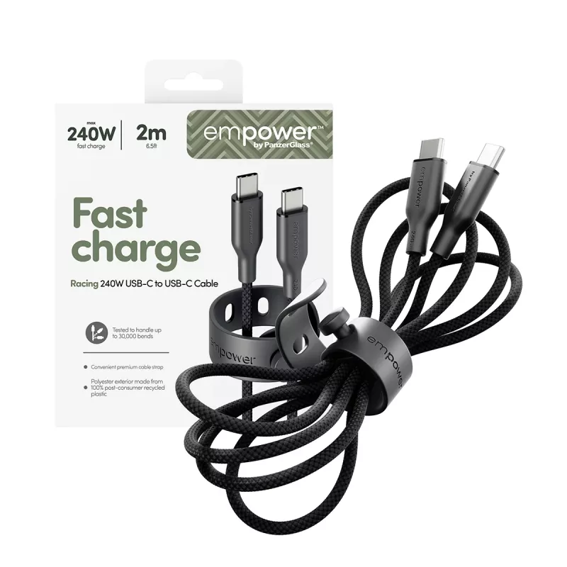 PanzerGlass empower™ by ® Racing 240W USB-C-auf-USB-C-Kabel | USB 2.0 | 2M | Space Schwarz