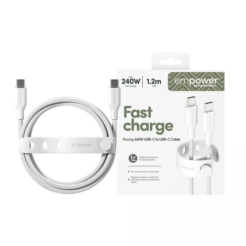 PanzerGlass empower™ by ® Racing 240W USB-C-auf-USB-C-Kabel | USB 2.0 | 1,2 m | Silberweiß