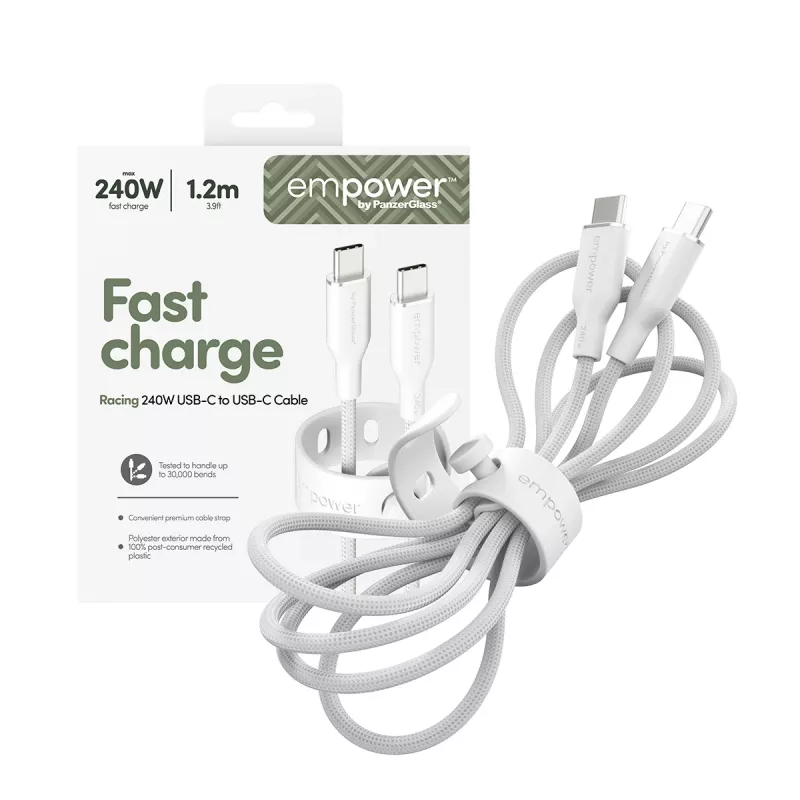 PanzerGlass empower™ by ® Racing 240W USB-C-auf-USB-C-Kabel | USB 2.0 | 1,2 m | Silberweiß