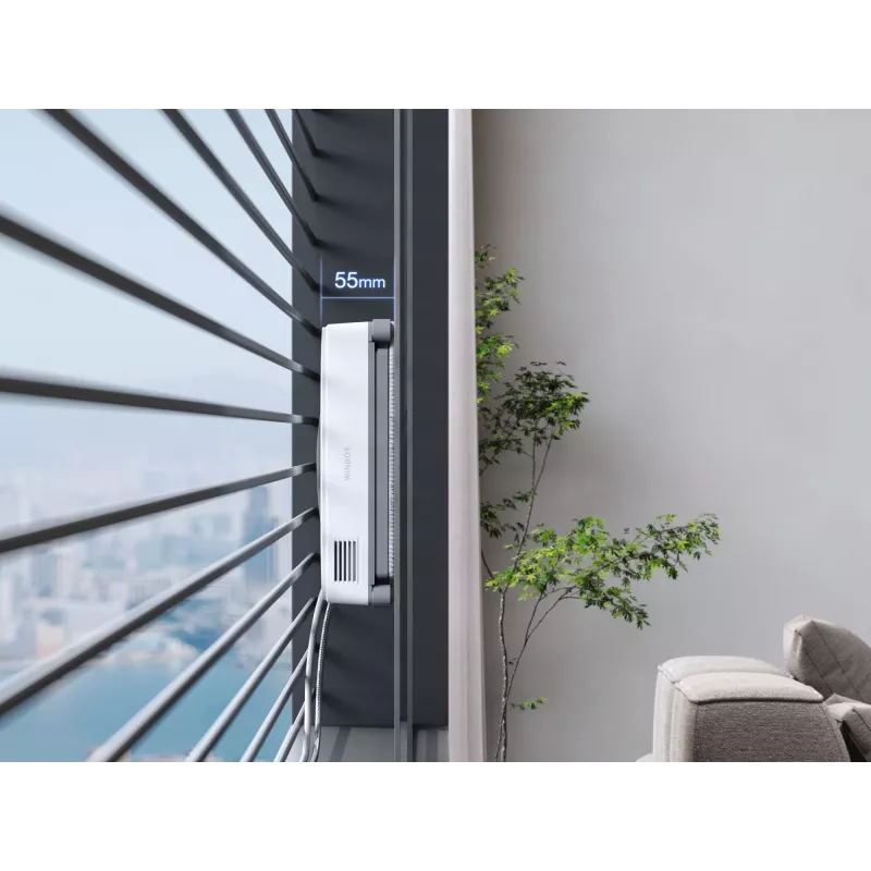 Fensterreiniger Ecovacs WINBOT MINI — Saugnapf, Li-Ionen-Akku, min. Fenster 22×25 cm, 1,3 kg, 215×215×55 mm, grau/weiß