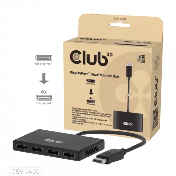 CLUB3D Quad DisplayPort™ Hub – 4 x 4K Auflösung @ 30Hz, MST-Unterstützung
