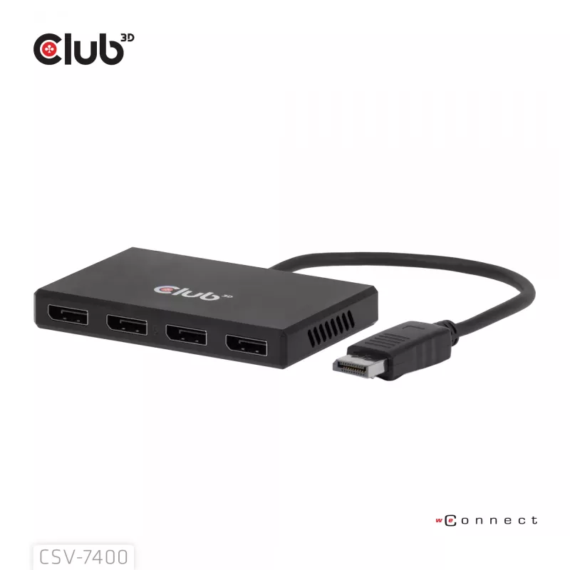 CLUB3D Quad DisplayPort™ Hub – 4 x 4K Auflösung @ 30Hz, MST-Unterstützung