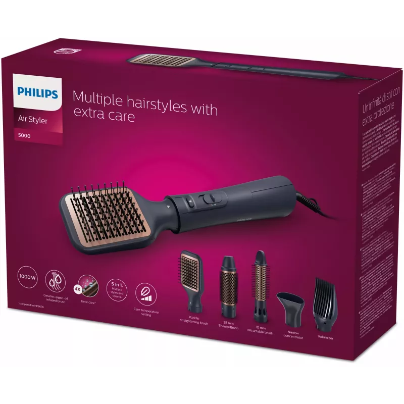 Haarstyling-Set Philips 5000 Series BHA530/00 — Haarglätter & Lockenstab, 1000 W, 3 Heizstufen, Ionen-Technologie, 5 Aufsätze, 2 m Kabel, schwarz